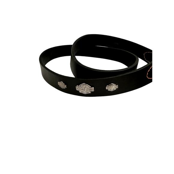 NEW HARLEY-DAVIDSON 1" BAR & SHIELD LEATHER LEASH - 4 FT. BLACK W/ ORANGE THREAD - Picture 2 of 3